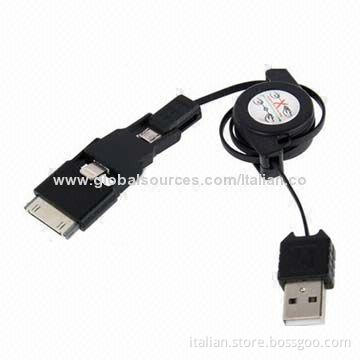 Retractable 3-in-1 USB Data Charging Sync Cable for iPhone 5, Supports OEM and ODM